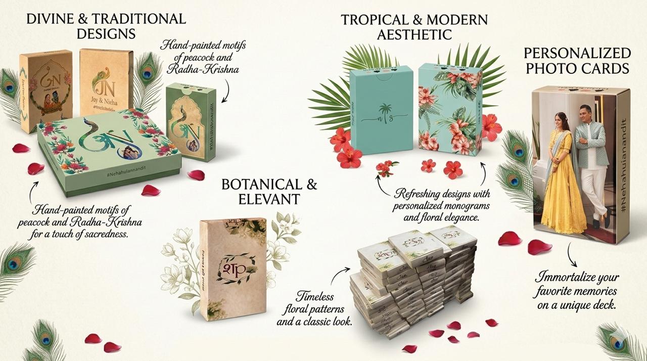 Custom playing card design options and personalized deck packaging